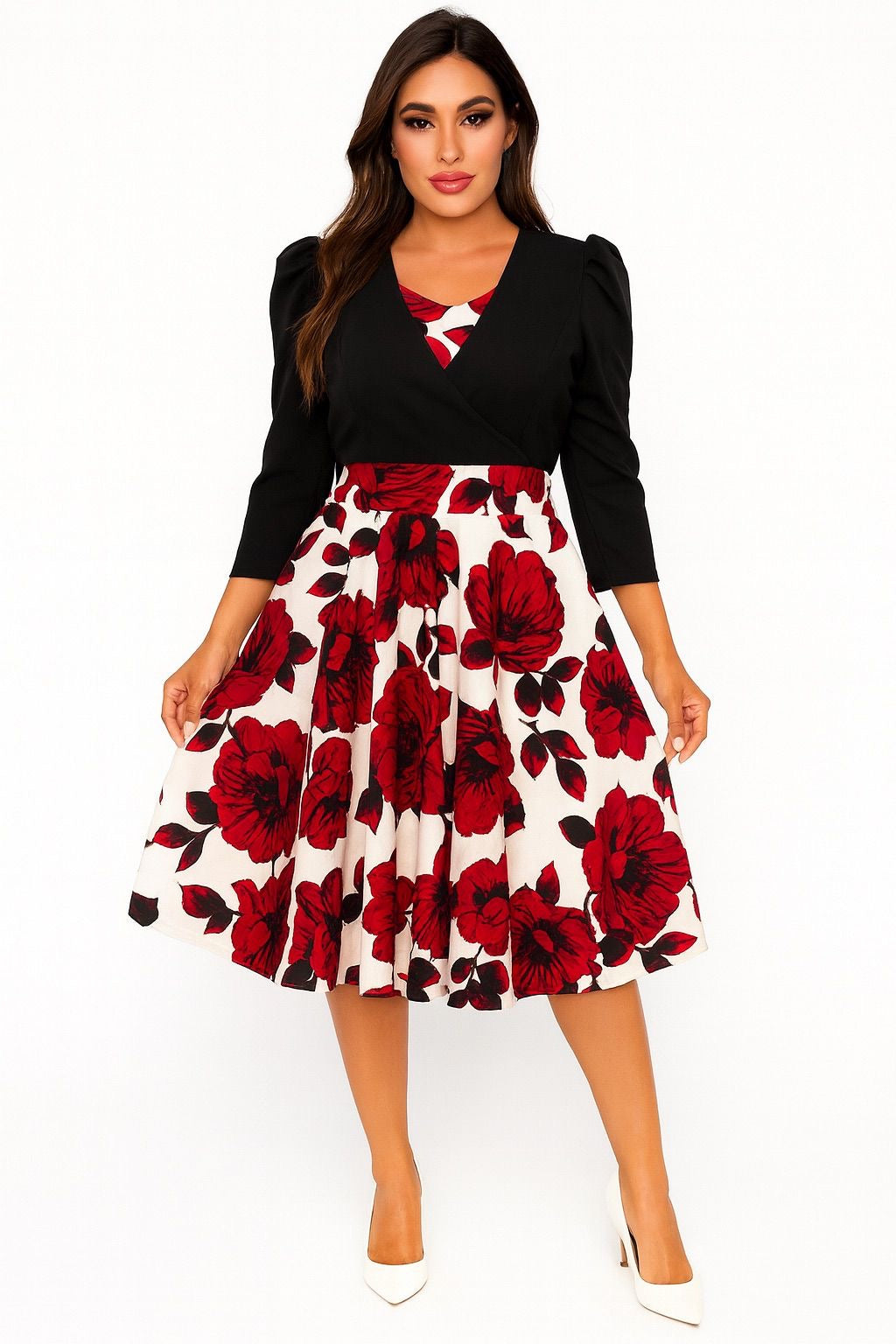 Floral Dress with black Cardigan