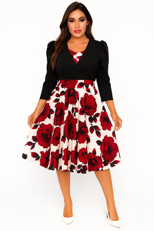 Floral Dress with black Cardigan