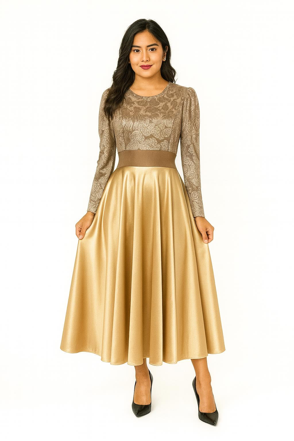 Long Sleeve dress Velvet and Satin