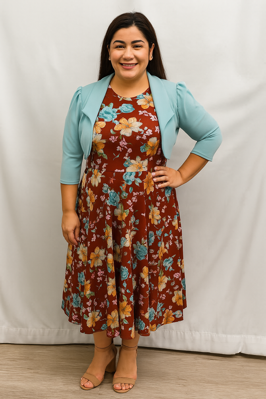 Vestido con Chaleco - Celeste con Flores