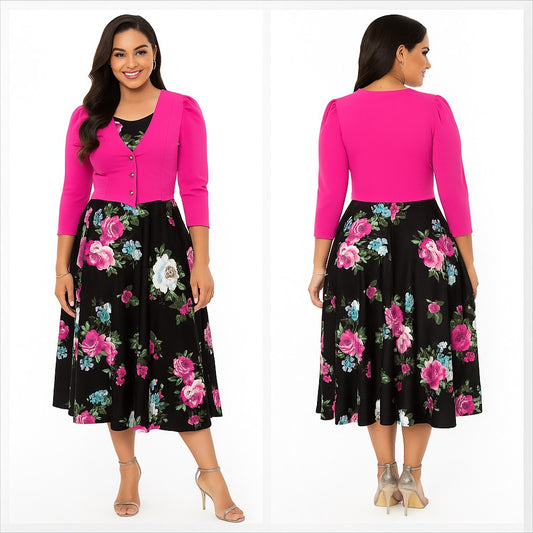 Vestido con Chaleco - Magenta
