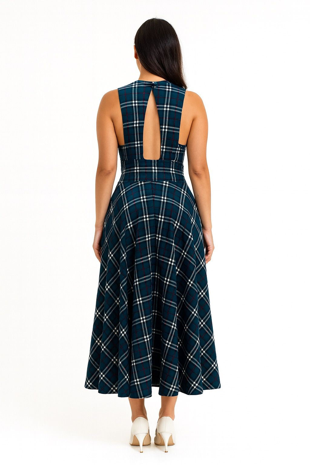 Sleeveless Plaid V Neck Dress