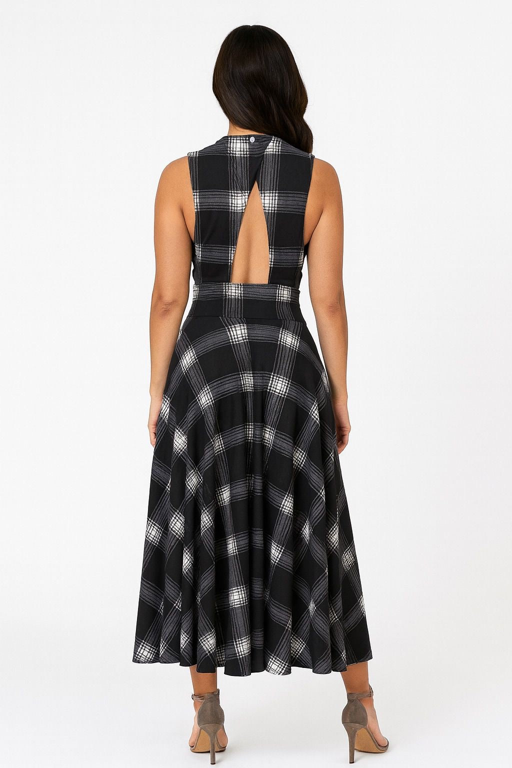 Sleeveless Plaid V Neck Dress