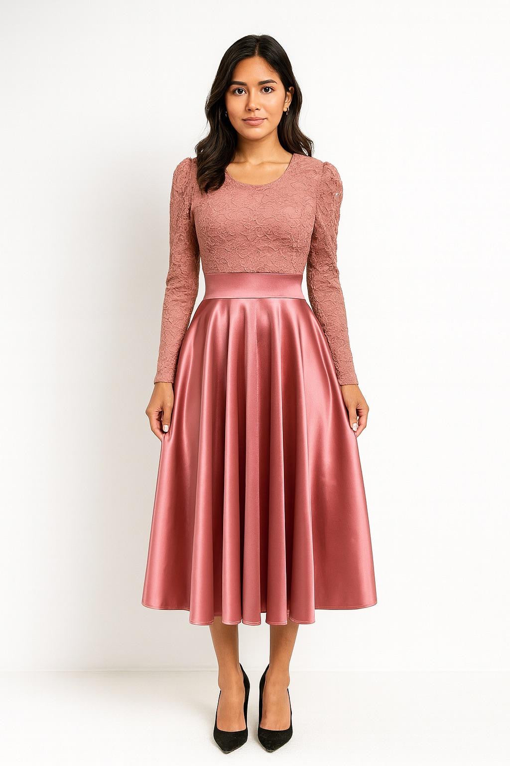 Long sleeve dress Lace & Satin