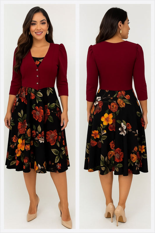 Vestido con Chaleco - Rojo
