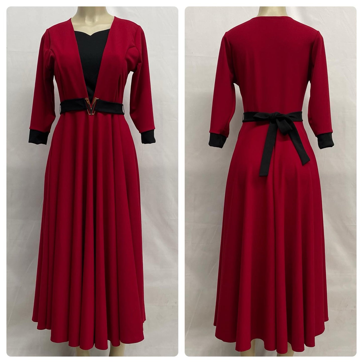 VESTIDO CON CINTO CUELLO FORMA DE CORAZON - ROJO