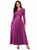 Vestido Maxi Manga Larga con Botones y Cinturón Hebilla – Paquete Mayoreo (4 piezas)
