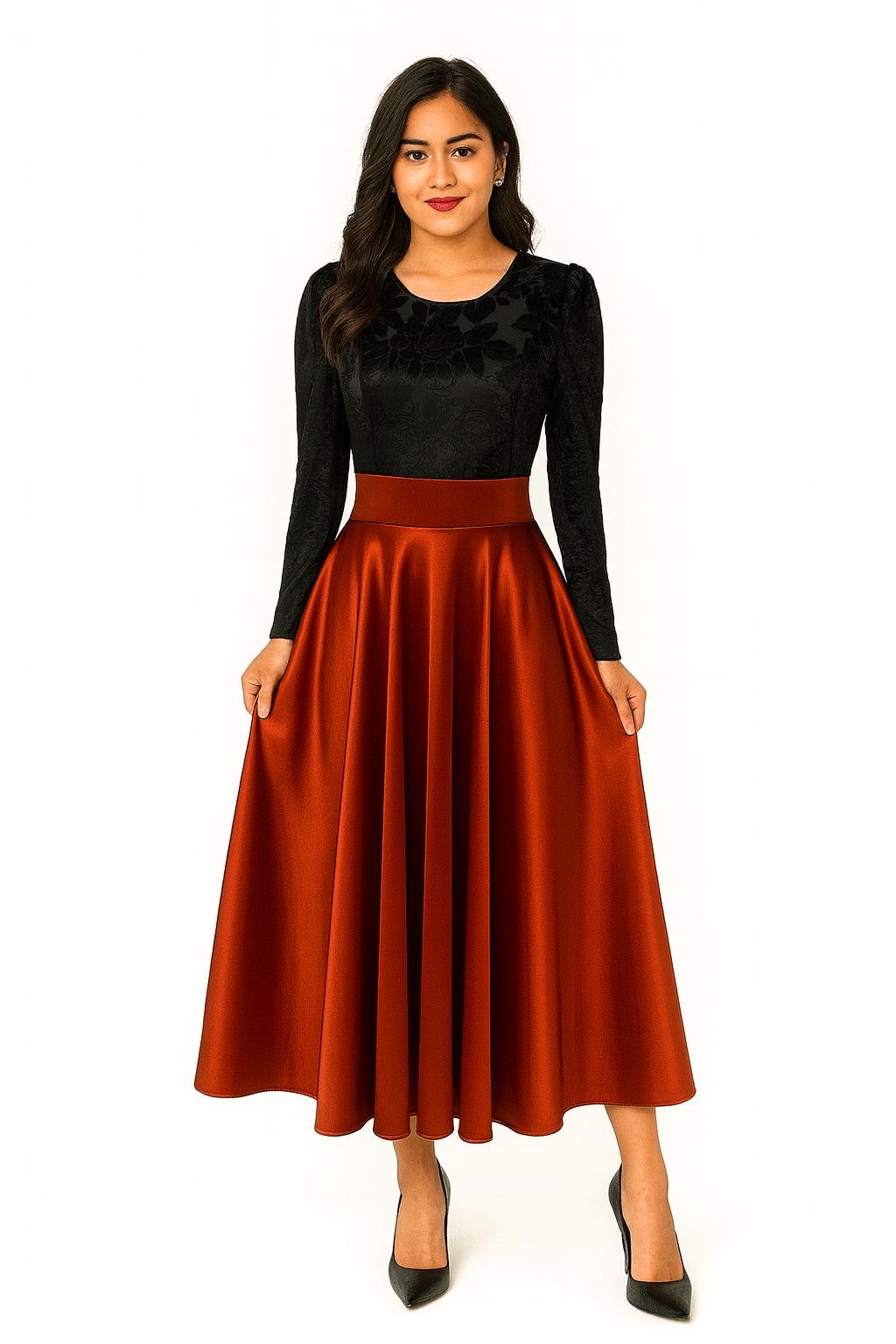 Long Sleeve dress Velvet and Satin