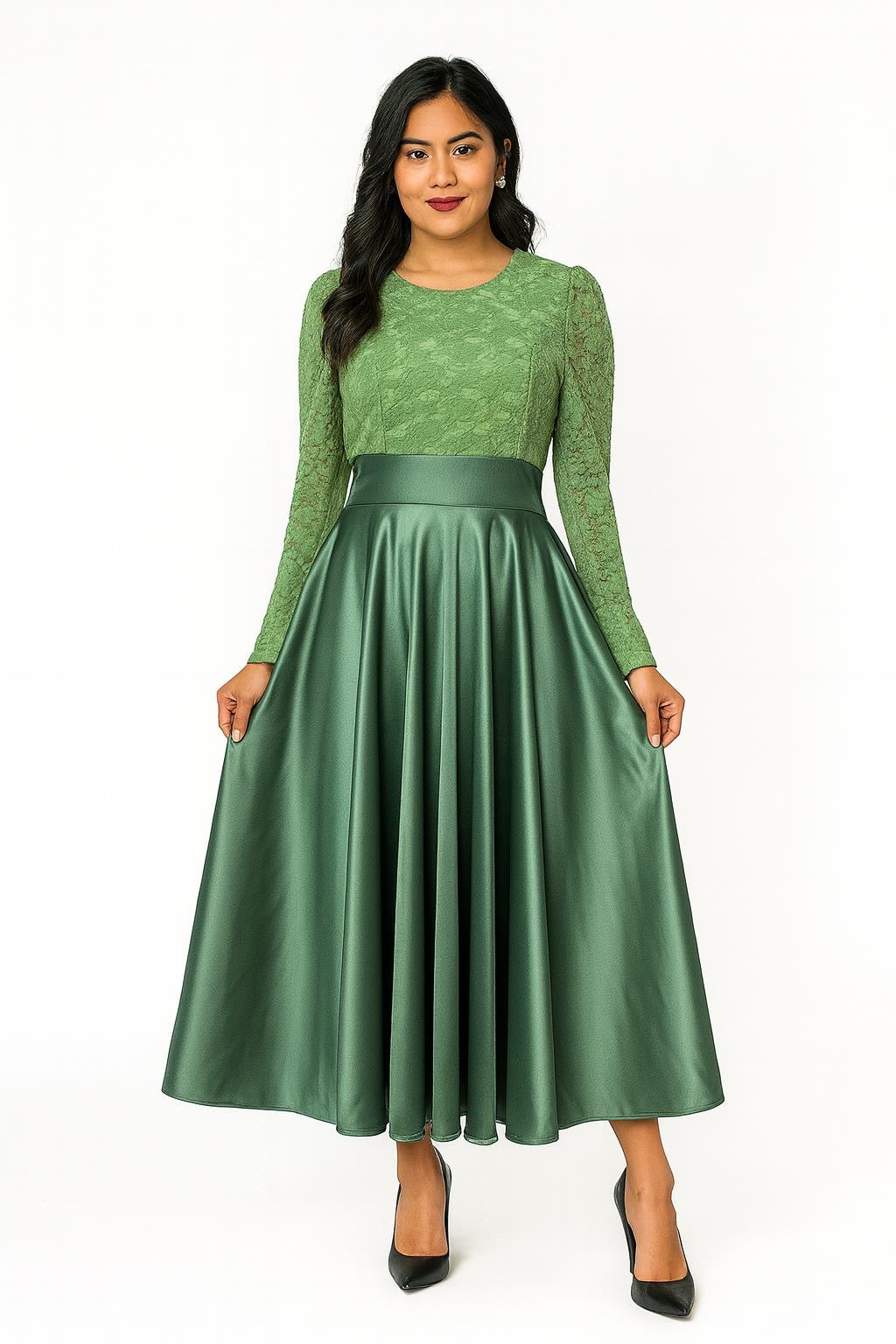 Long sleeve dress Lace & Satin