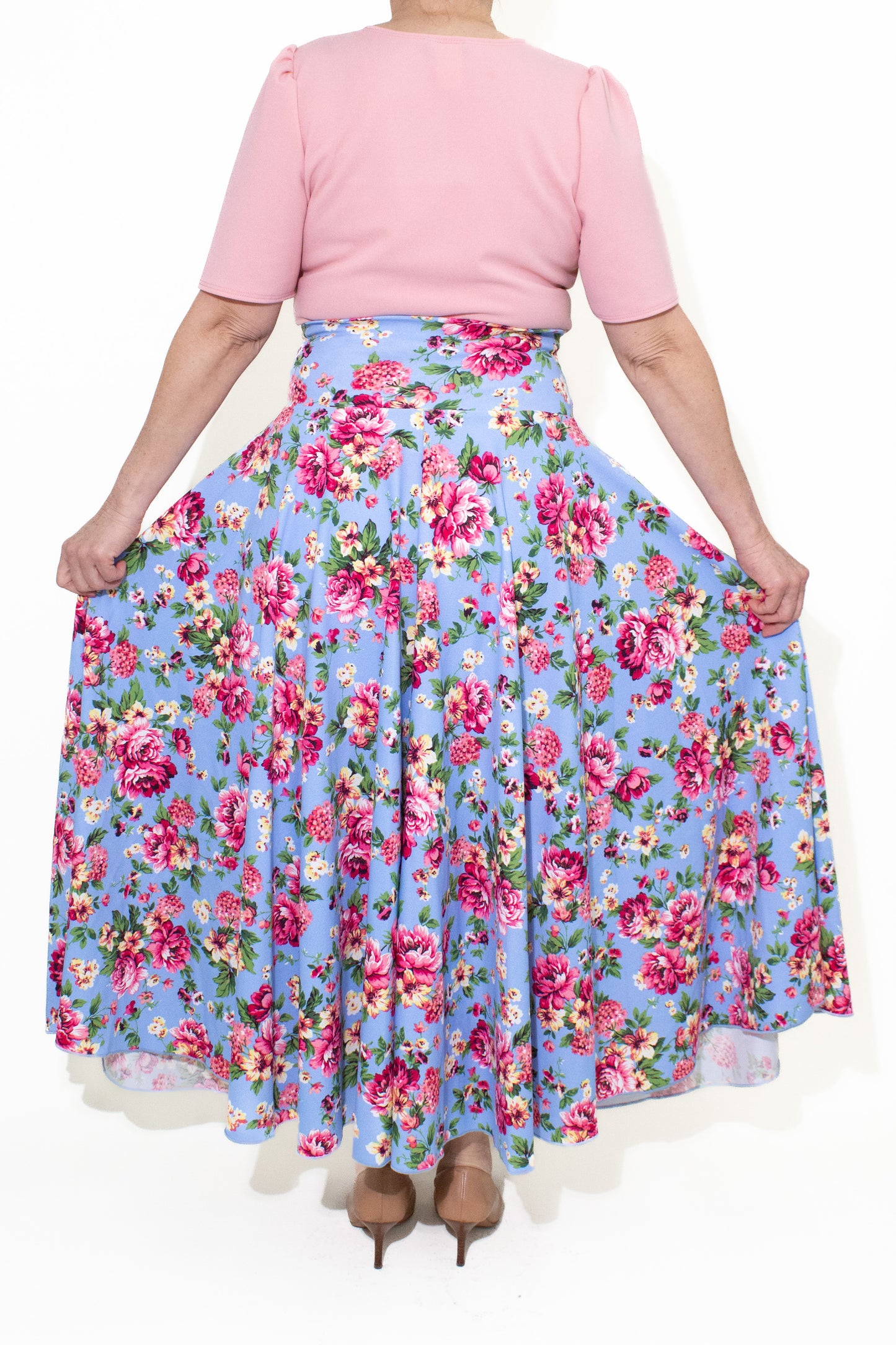 FALDA DISCO COMPLETA AZUL CON FLORES
