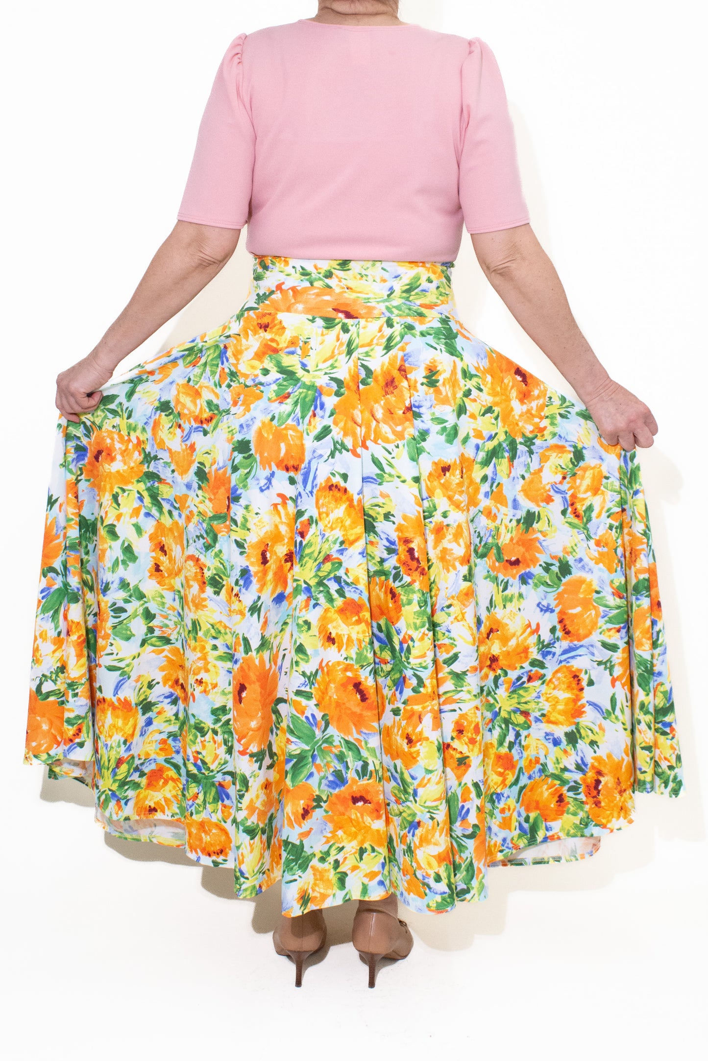 FALDA DISCO COMPLETA AMARILLO FLORIADA